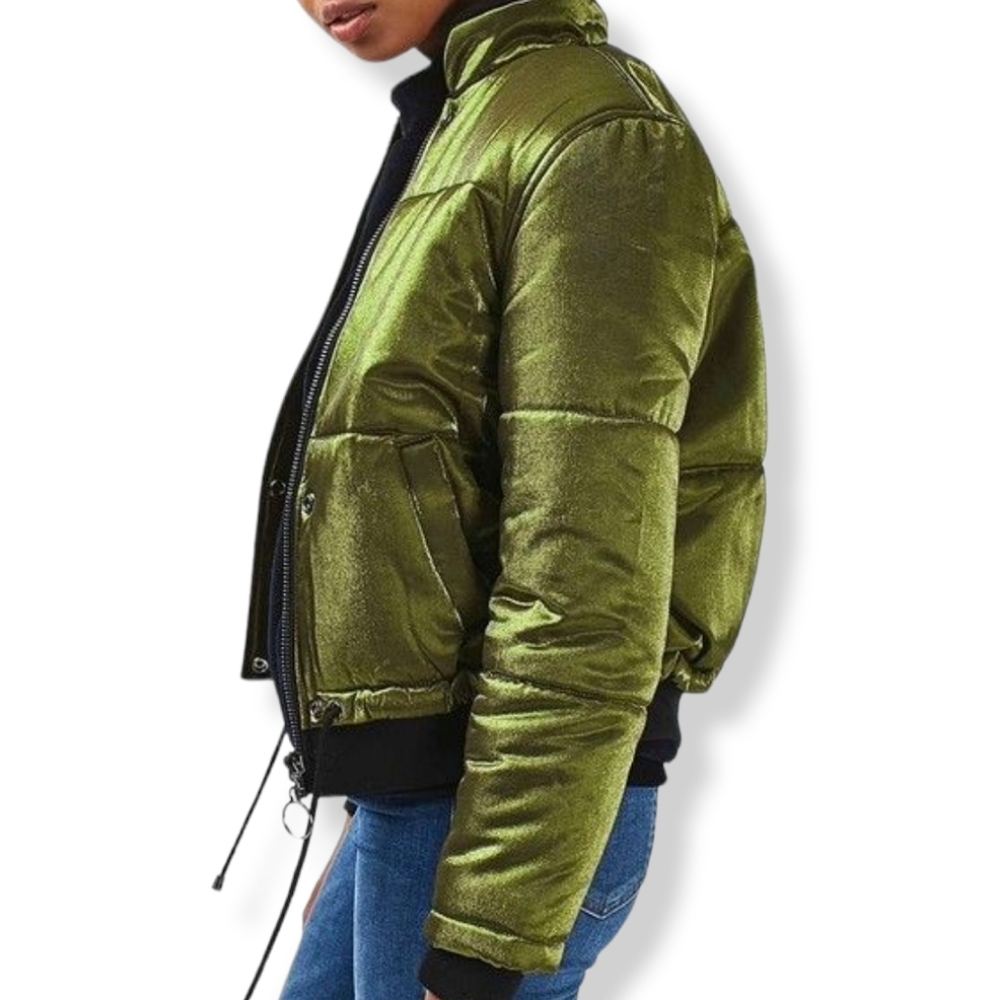 TOPSHOP Metallic Green Puffer Bomber Jacket